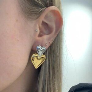 Mi cœur Mi cœur silver and gold stud earrings enamel heart dangling two tone New